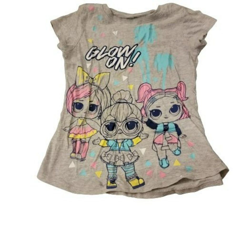 L.O.L. Surprise! Girls Gray Glow On Graphic Crew Neck Pullover T-Shirt Size M (7